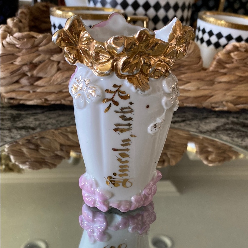 RARE Antique Lincoln, NE Wheelock Porcelain Gilded Souvenir Vase From Germany!